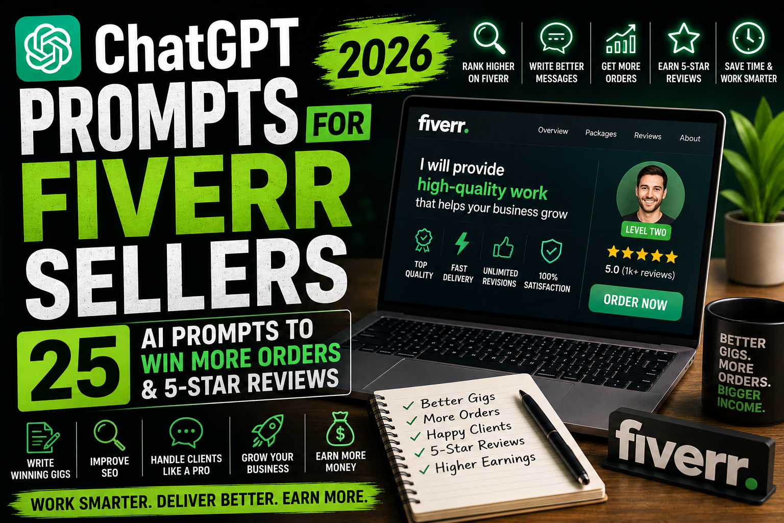Best ChatGPT Prompts for Fiverr Sellers (2026): 25 AI Prompts to Win More Orders & 5-Star Reviews