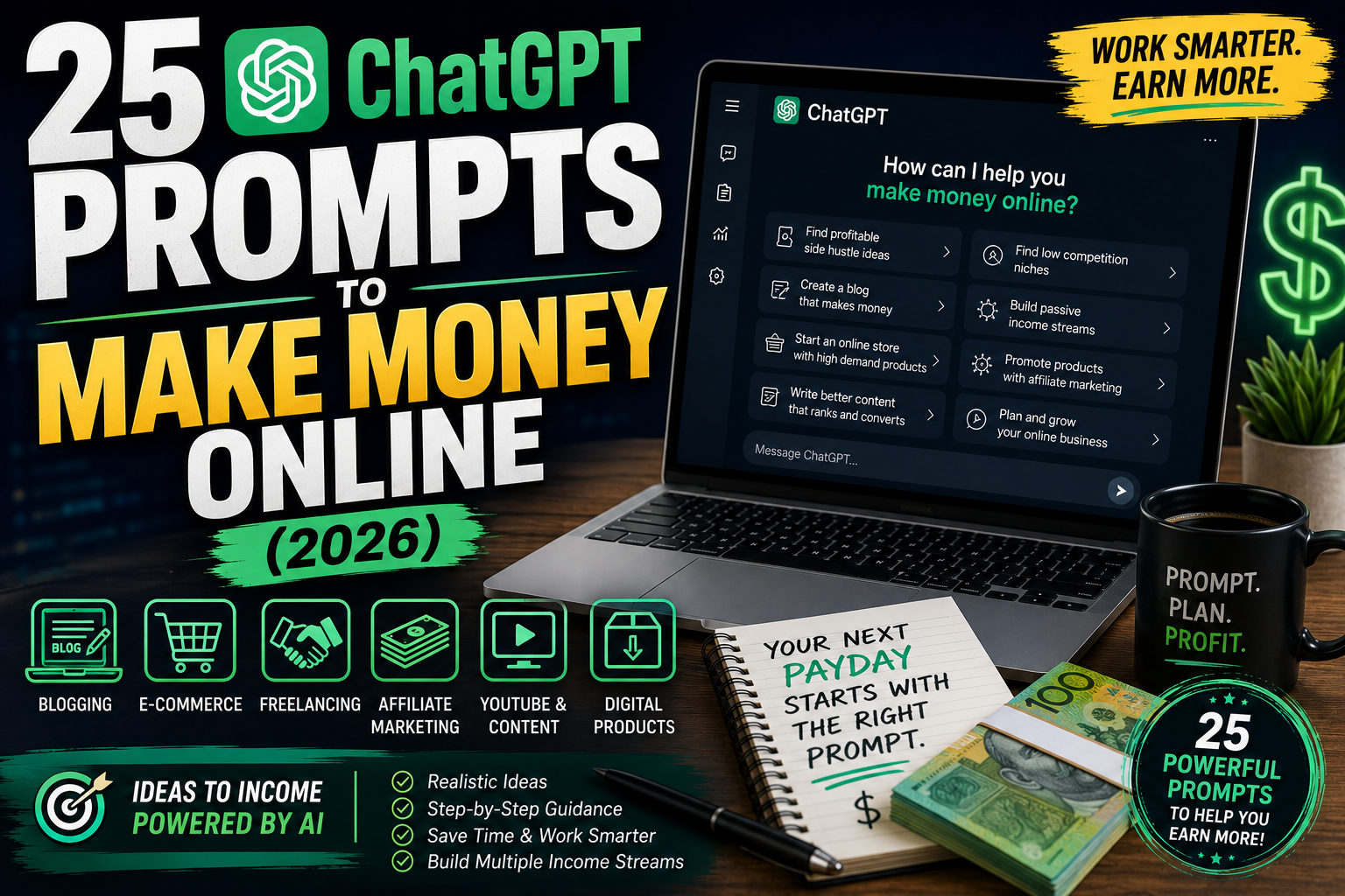 ChatGPT Prompts to Make Money Online (2026): 25 AI Prompts That Can Help You Earn More