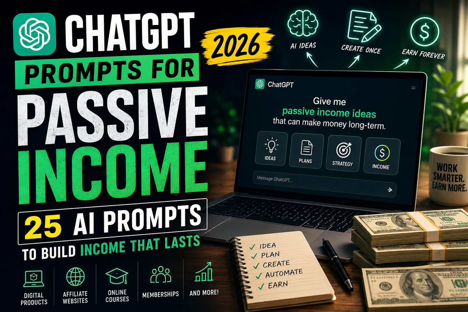 ChatGPT Prompts for Passive Income Ideas (2026): 25 AI Prompts to Build Income That Lasts