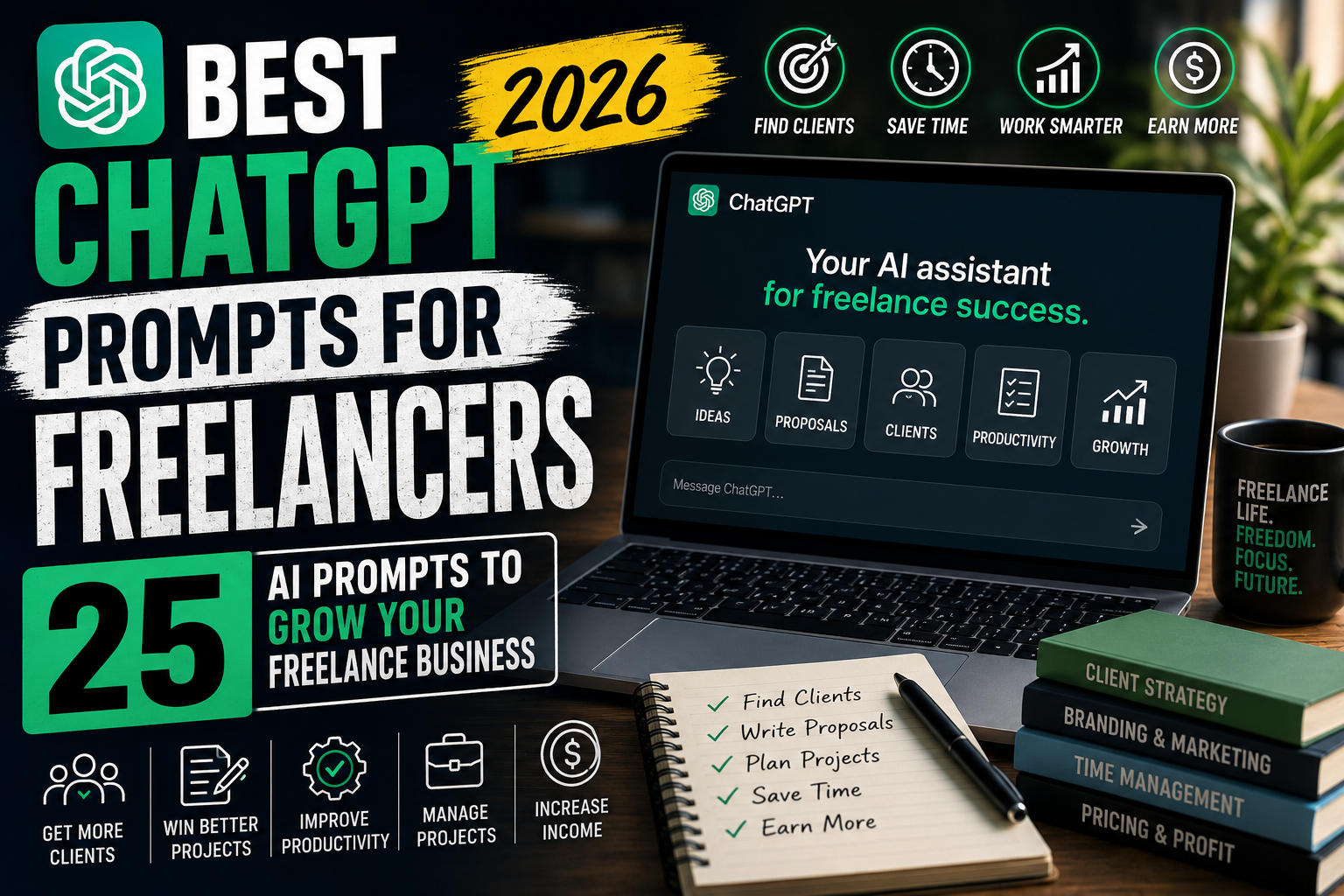 Best ChatGPT Prompts for Freelancers (2026): 25 AI Prompts to Find Clients, Save Time & Earn More