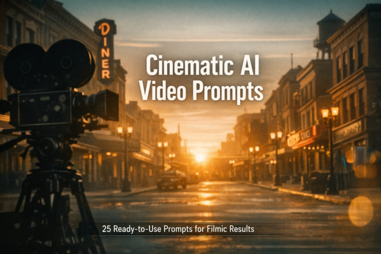 Cinematic street set at golden hour with vintage camera silhouette and headline text